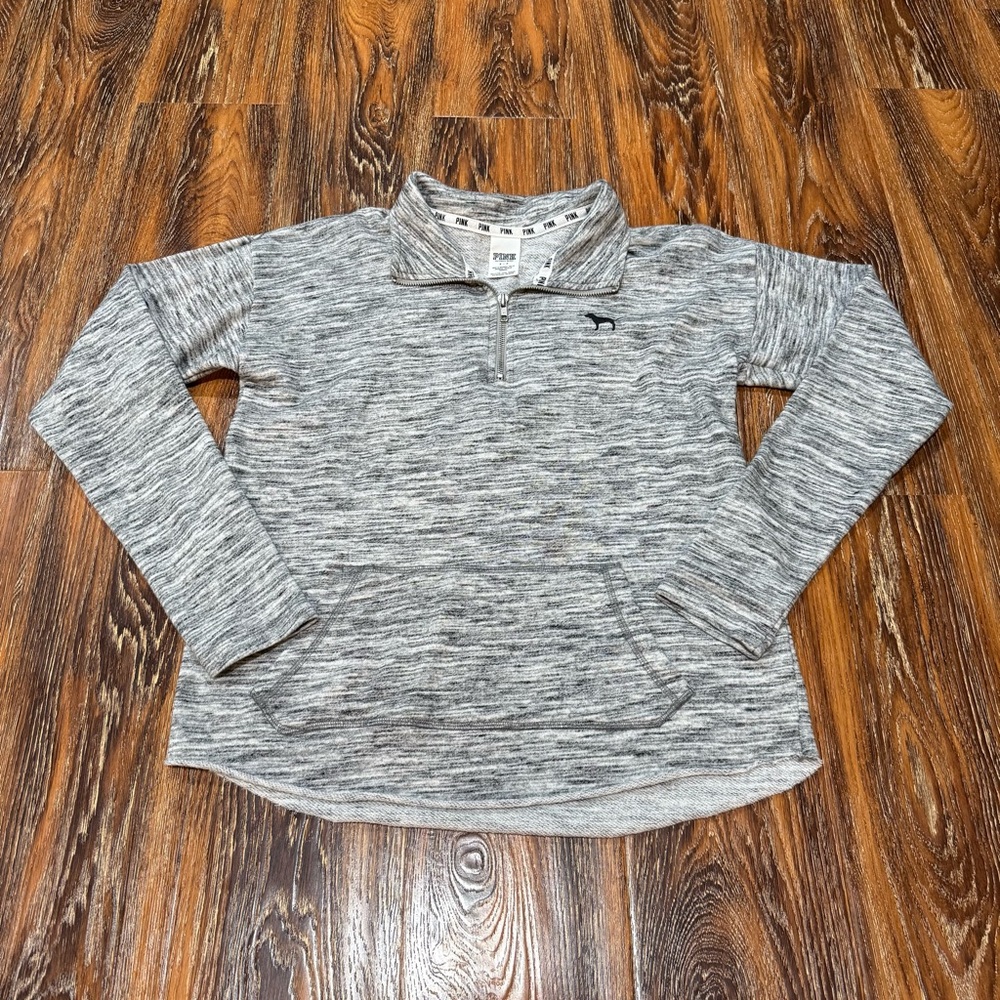 Victoria's‎ Secret PINK Women’s Size S Gray Pullover 1/4 Zip Sweater Shirt Top